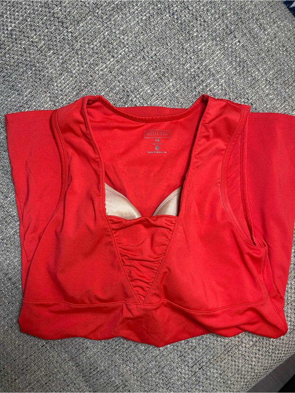 Athleta Bright Red V-Neck Ruched Sports Bra Tank